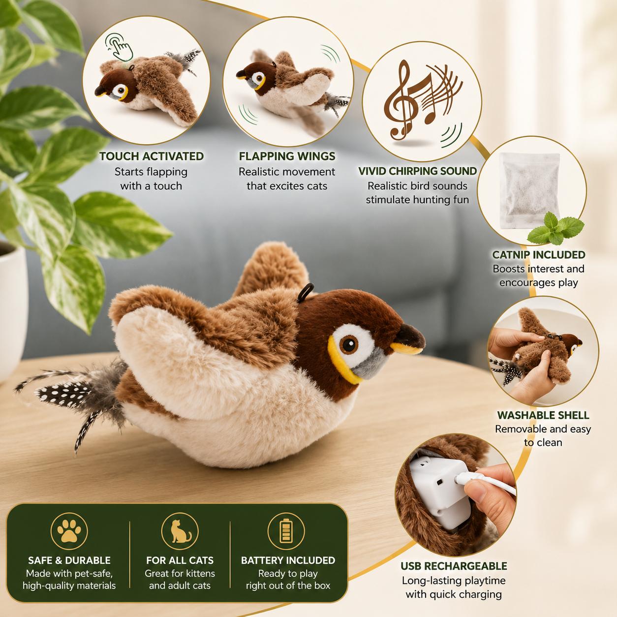 Interactive Cat Toy — Flapping Bird