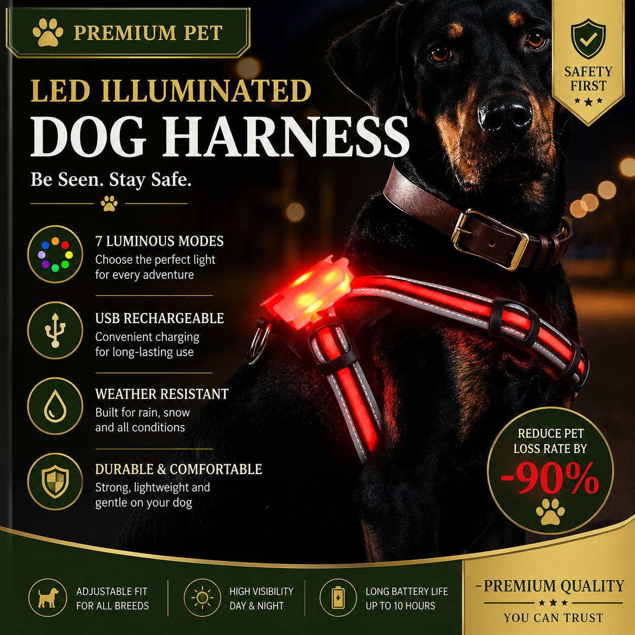 LED Dog Harness — Rechargeable & Waterproof