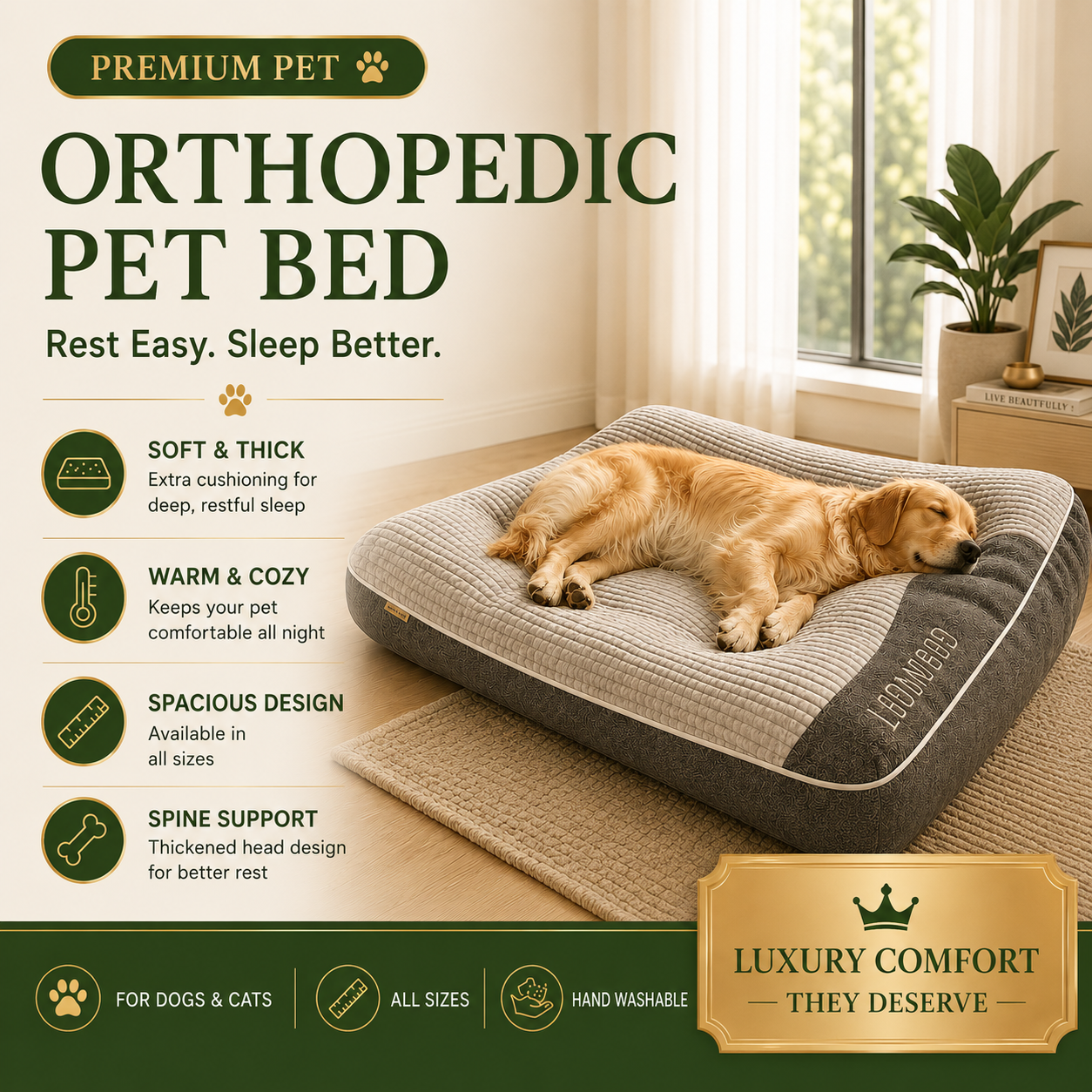 Orthopedic Pet Bed — Plush Support for Better Sleep